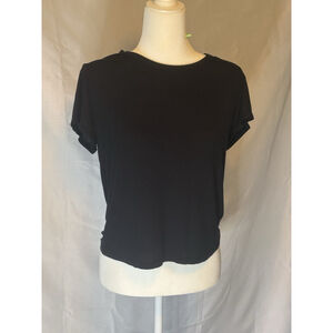 Roxy Women’s Black Ribbed Short Sleeve T-Shirt Baby Tee Heart Logo Size XL GUC